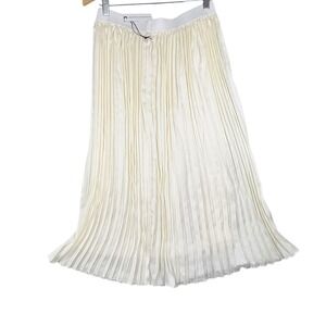 New Sz L, Cupcakes & Cashmere Pleated Midi Skirt Cream Satin Accordion Pleats
